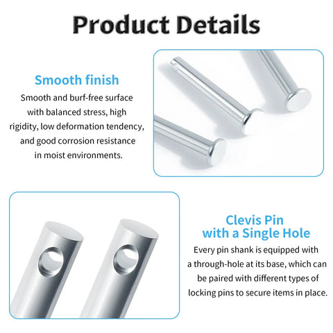 Heavy Duty Galvanized Flat Head Clevis Pins, 4 Pack, M8 x 25mm, Rust Resistant Iron Pins For Machinery, Furniture Assembly, DIY Projects, And Tough Jobs. Smooth finish, single-hole clevis pin