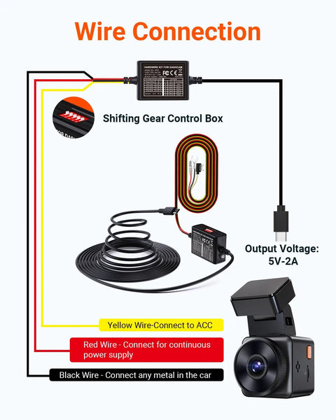 Image showing 5 Level Adjustable Dash Cam Hardwire Kit No Brainer Install With Parking Mode, wiring diagram and connections.