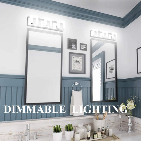 Three Lights Dimmable Modern LED Vanity Light for bathroom up and down wall mount frosted white acrylic chrome finish with high CRI 6000K white light above mirrors