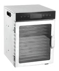 Top Tier Electric Food Dehydrator With 12 Removable Stainless Steel Trays, dual fan setup, digital controls, and sleek design.