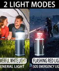 Image showing two light modes of the 2-In-1 Camping Lantern And 15 Piece Tool Kit For Outdoors And Survival Gear, Portable Emergency Set.