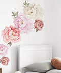 Peony Wall Decals Set For Living Room And Bedroom, Delicate Pink And White Floral Vinyl Stickers, Two Big Sheets 28.7 By 29.5 Inches