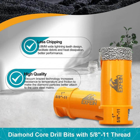EXFEIN diamond core drill bit for tile with orange body and diamond-coated tip, 5/8-11 thread.
