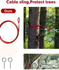 Coiled red cable sling wrapped around tree for Anti Shock Dog Runner For Yard With Coiled Bungee Cable And Aerial Trolley System Heavy Duty Zip Line