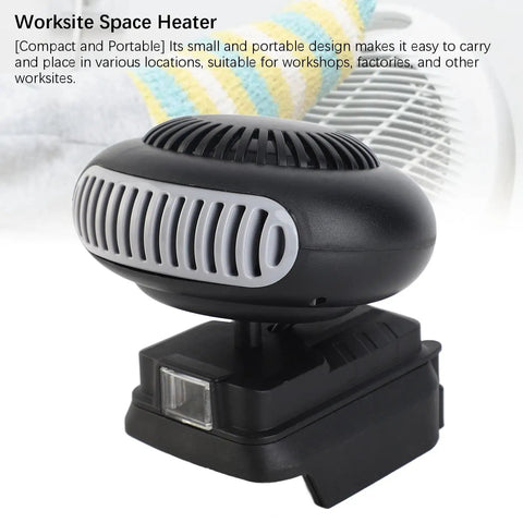 Compact Portable Heater Pumping Out Kickin Warmth Indoors With Dual Temp Settings And 18V Battery Powered for fast warmth in tight spaces.