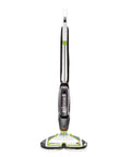 Bissell SpinWave floor mop with green accents and dual rotating pad heads.