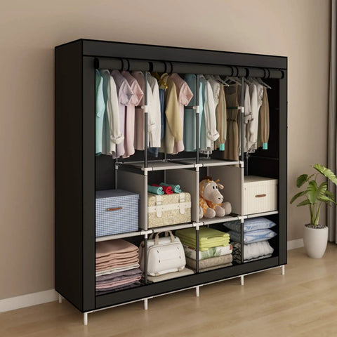 Your Go To Portable Wardrobe With 4 Hanging Rails And Shelves Heavy Duty Steel Frame Black Clothes Organizer Space Saving Closet