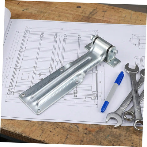 Heavy Duty Truck Door Hinge For Utility Trailer And Refrigerated Truck With Iron Construction And Anticorrosion Finish Delivers High Strength And Stable Temperature Control For Cargo Applications, silver hinge on blueprint