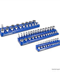 Three Piece Metric Magnetic Socket Tray Set Built Tough With Capacity For Up To 75 Sockets Magnetic Socket Organizer For One Quarter Three Eighths And One Half Inch Sizes Blue Magnetic Holders For Tool Box And Workshop
