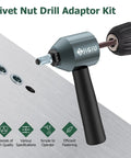 Transform Your Drills Into A Clutch Rivet Nut Tool With This Heavy Duty Cordless Adapter Kit shown installed on a drill.