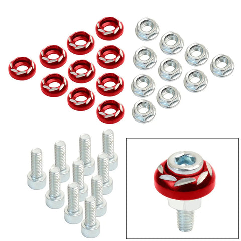 20 Pack M6 Hex Cap Screws And Nuts Assortment Set With Red Aluminum Decorative Washers for motorcycle and car license plates.