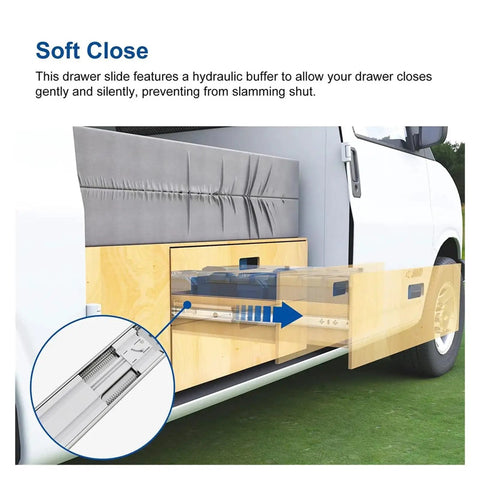 Side Mount Ball Bearing Drawer Rails Pair, 53mm Wide, 32 Inch Full Extension Soft Close Heavy Duty Drawer Slides, 800mm in van