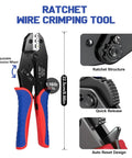 6 In 1 Ratchet Crimping Tool Set With Interchangeable Dies for wire ferrules, heat shrink, terminals, and connectors, front view