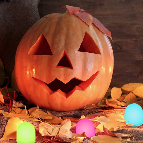Color Changing Mini LED Night Light 7 Color Rainbow Mood Lighting Cordless Battery Powered Pack Of 12 with pumpkin decor