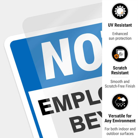 Close-up of Heavy Duty Reflective Aluminum Employees Only Sign Real Deal Staff Access Warning Plate with UV and scratch resistant features