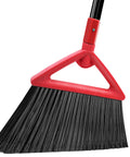 Kick Up Dust Heavy Duty Angle Broom With Rust Resistant Handle And Split End Bristles For Indoor Outdoor Cleaning close-up view of black bristles and red handle.