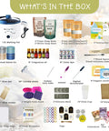 Components of the 2 In 1 All In One Candle And Soap Making Kit For Beginners With Melting Pot Wax And Soap Bases Silicone Molds Fragrance Oils Dyes Thermometer And Tools For DIY Handcrafted Candles And Soap.