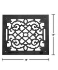 Victorian Style Ornate Air Grille For 12 By 14 Opening Heavy Duty Cast Aluminum Vent Cover with ornate pattern, black finish, 16x14 in.