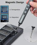 Badass Mini Electric Screwdriver Set With 70 Precision Bits And Five Variable Torque Settings For Delicate Gadget Repair And Heavy Duty Household Jobs That Are Super Tight And Ridiculously Reliable, featuring magnetic design and demagnetizer.