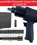 Mini Pneumatic Impact Wrench Loaded With Beast Mode Torque And Five Adjustable Levels Crushing 1300 To 2400 Nm For Blazing Fast Tire Swaps And Quick Motorcycle Repairs showing kit, tools, and sockets.