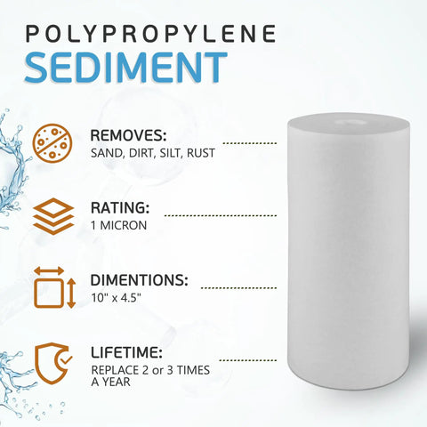 10 Inch By 4.5 Inch 1 Micron Sediment Filter Cartridge For Whole House Water Purification, NSF Certified, Big Capacity Replacement, Compatible With RFC-BBSA W15-PR WFHD13001B GXWH35F HF45-10BLBK10PR AP817, 6 Pack