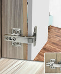 Close-up of 4 Pack Lazy Susan Cabinet Hinges 90 Degree Concealed Hydraulic For Corner Cabinets With Full Coverage And Adjustable Installation Easy Mount DTC 90 Degree Hinge JinBoCheng installed on wooden cabinet door