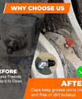 Comparison of grease ports before and after using Grease Fittings Kit 280Pcs SAE And Metric Zerk Fittings With Caps And Wrench.