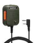 Boss Level Rugged Tactical Speaker Mic with Adjustable Volume, clip-on, green with 2-pin plug, suitable for various walkie talkie models