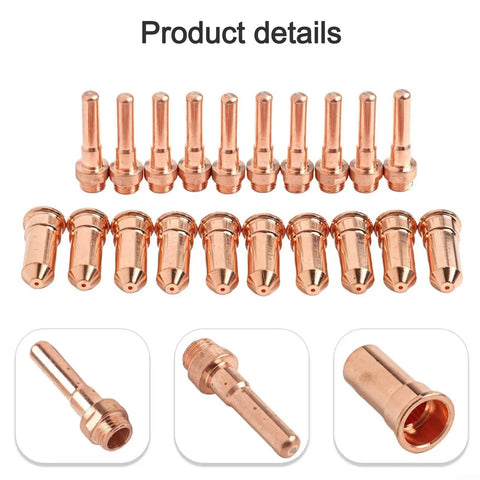 20 Pack Plasma Cutter Consumables For Eastwood Versa Cut 60A Torch CB70 Setup with heavy duty copper nozzles and swirl rings.