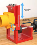 Top Shelf Aluminum Drilling Guide Jig For Cabinet Assembly And Woodworking With Zero Hassle Depth Controls showing adjustable height and clamping range.