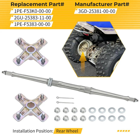 Heavy Duty Rear Axle Shaft And Wheel Hub Assembly Kit For Yamaha Warrior 350 Banshee 350 Atv 1987 2004, includes steel shaft and dual hubs.