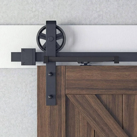 Hole Free Barn Door Soft Close Kit For Single Doors Weighing 88 To 132 Pounds With Hidden Spring Damper, installed view