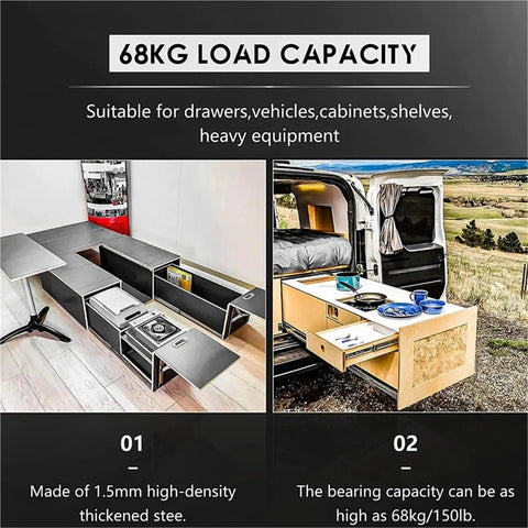 Heavy Duty Locking Drawer Slides 260 Lb Capacity With Full Extension 3 Fold, Smooth Silent Operation, Rust Resistant Finish, Steel Construction With Ball Bearing Rollers, Perfect For Cabinets, Tool Chests And Furniture. 68kg load capacity for camper and cabinet drawers