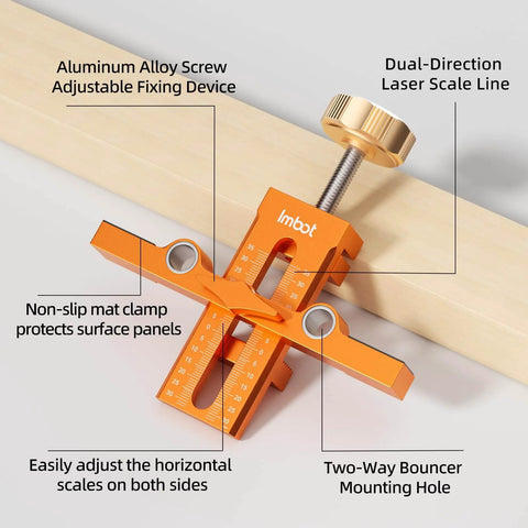 Cabinet Door Mounting Jig With Upgraded Dual Hole Locator, Aluminum Alloy Alignment Tool demonstrating easy adjustment features.