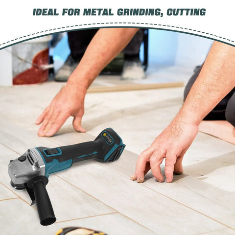 Cordless Angle Grinder Kit With High Speed Metal Cutting And Polishing Rechargeable Battery Lightweight Plastic Construction Pro Grade Tool For Metalwork And Finishing Projects on floor