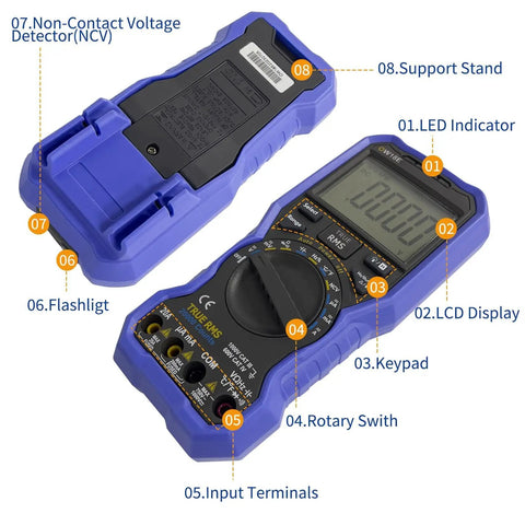 Bluetooth Digital Multimeter 20000 Counts True RMS Auto Range With Data Logger Thermometer showing display and features