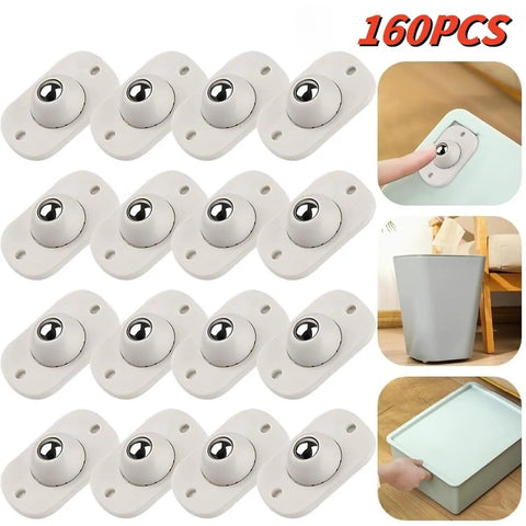 Self-Adhesive 360-Degree Caster Wheel Set Stainless Steel With ABS Slick Quiet Glide for trash cans and storage in 160 pieces