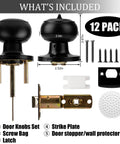 12 Pack Matte Black Privacy Door Knobs With Hardware For Bedroom And Bath, Keyless Lockset, Easy Install, includes latch and screws.