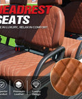 Six Seater Electric Golf Cart With 60V 105Ah Battery And Advanced Suspension Front and Rear Storage featuring leather headrest seats.