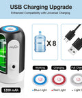 3 And 5 Gallon Water Bottle Dispenser With USB Charging Pump, shown in black with charging cable and operation lights display.