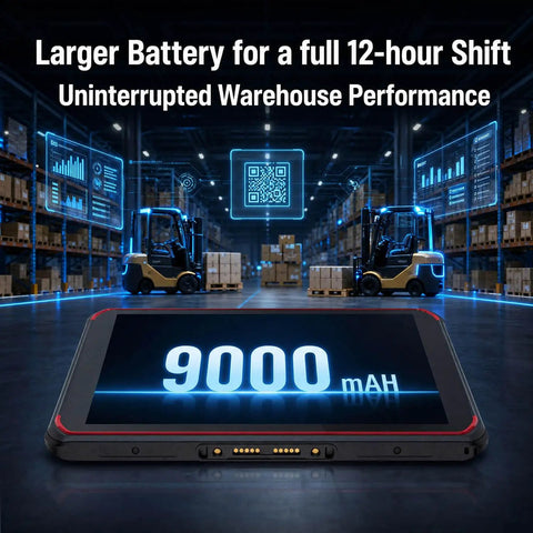 Badass Rugged Android Tablet With Integrated Honeywell N6703 Scanner Featuring Solid 8 Inch Display and 9000 mAh battery.