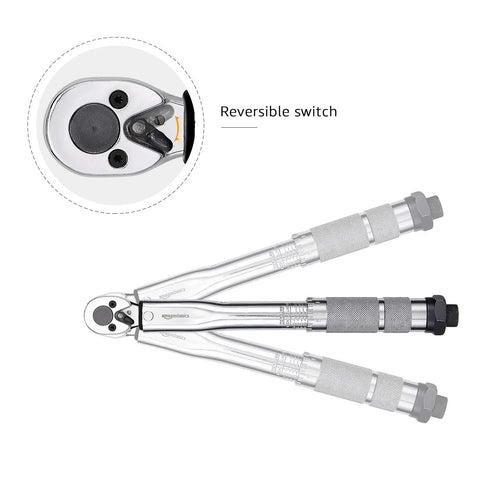 Beast Mode 1/4 Inch Drive Click Torque Wrench 35 200 In Lb Range showing reversible switch and knurled grips.