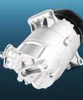 Premium AC Compressor With Clutch For Chevrolet Malibu And HHR 2 4L Auto Air Conditioning Replacement Quick Swap close-up view on blue background.