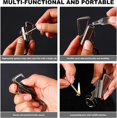 Two Pack 3 In 1 Multitool Lighter With Keychain Bottle Opener Reusable Waterproof Strike Anywhere Fire Starter demonstration