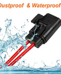 Bulletproof Waterproof Sealed Inline Fuse Holder Kit For Ato Atc Fuses With Heavy Duty Rubber Gaskets Tough Weatherproof Wiring Splice Setup No Hassle Auto Electrical Gear Pack Of Six shown against water spray.