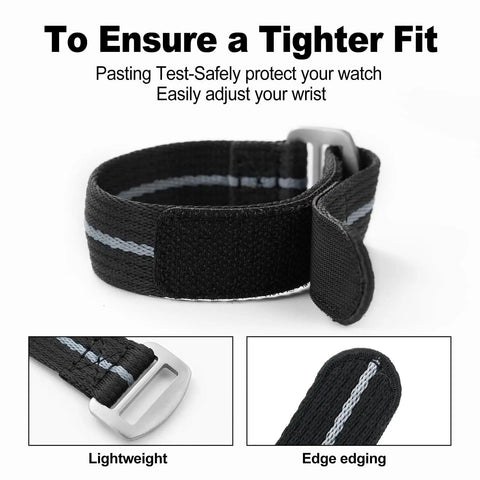 Velcro Watch Strap 20mm 22mm Sport Band For Men And Women With Black Titanium Buckle, close-up of black strap