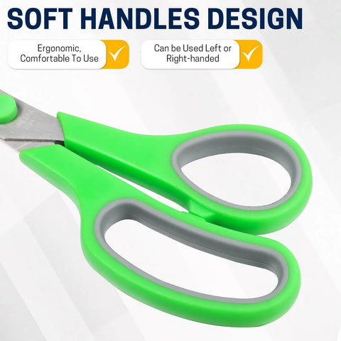 Close-up of 24 Pack Bulk 8 Inch All Purpose Heavy Duty Scissors Workhorse For Office School And Home With Stainless Steel Blades And Soft Grip Handles Right And Left Handed Durable Cutting Tools