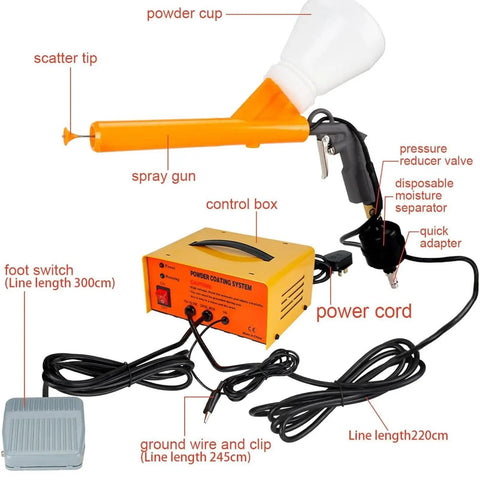 Total Workhorse Portable Powder Spray Gun With Foot Switch, 5 Stage Electric Coating System With Control Box and Spray Gun