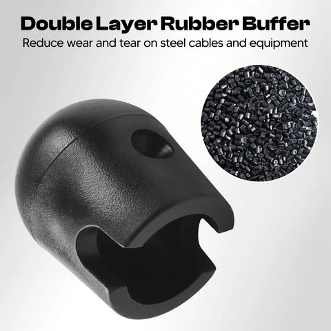 Beefy Rubber Stopper for Gym Pulley Cables 5mm or 6mm Diameter with Steel Core and Set Screws Replacement Part for Home and Commercial Cable Machines Black, angled view