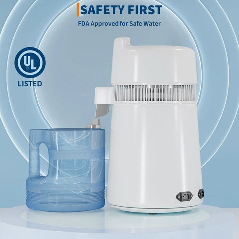Top Notch Countertop Water Distiller With Rock Solid 900 Watt Heating Coil And Generous 1.6 Gallon Glass Pitcher with pitcher.